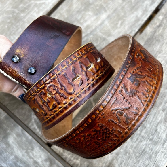 Vintage Jerusalem Holy Land Leather Tooled Belt - Picture 4 of 8